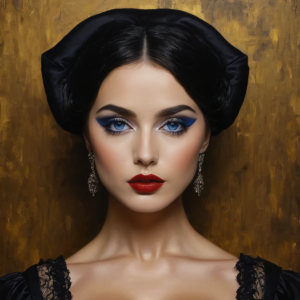 (Masterpiece, acrylic painting: 1.7). Gothic girl,Serious dark Gothic style costume， with short black hair, wide blue eyes，Tender lips,Mature and steady，Full and elegant，Elegant and dignified，Staring straight ahead，Beautiful face。Coordination of the five senses，Slim，Aggressiveness，Strong， Full body photo，Street at night. UHD. HDR.